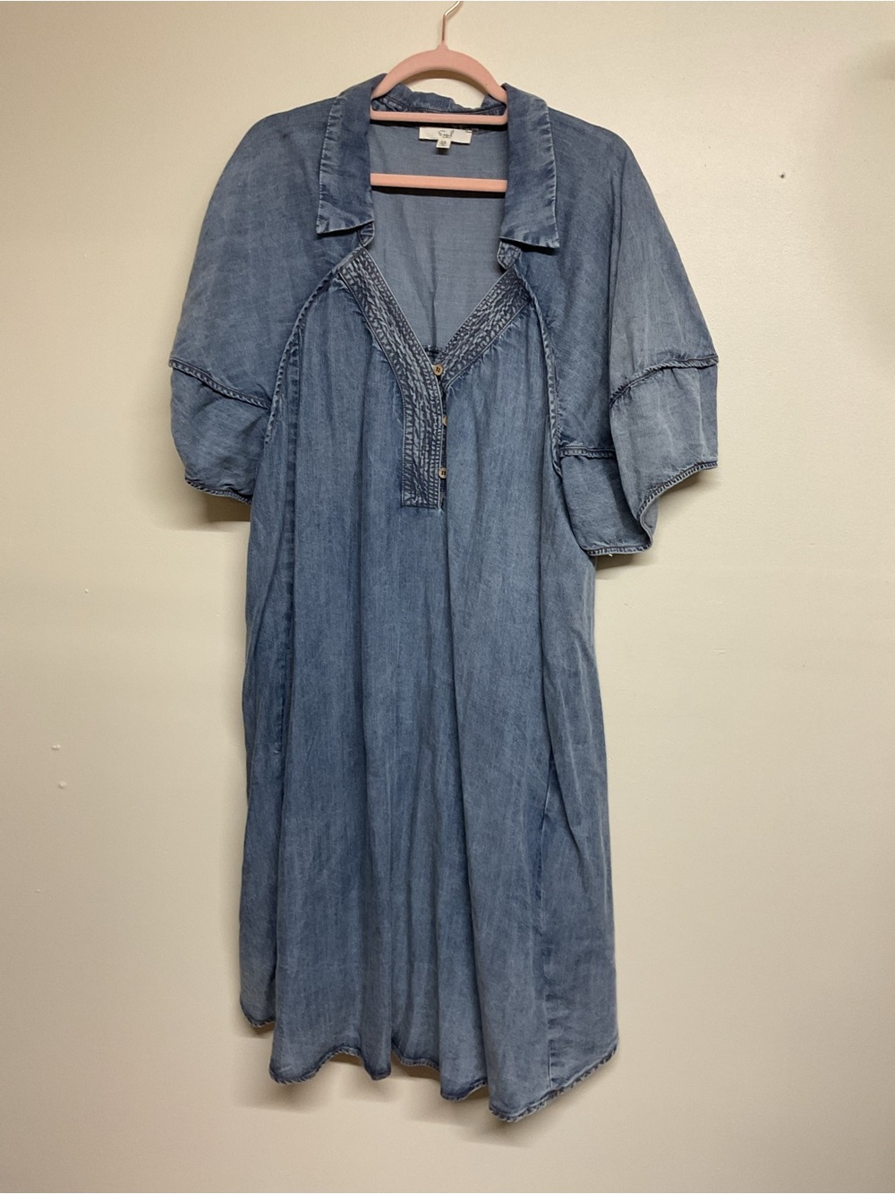 easel Washed Denim Tunic Dress in Light Blue